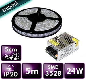ECOLIGHT LED pásik - SMD 2835 - 5m - 60LED/m - 4,8 W/m - IP20 - studená biela + zdroj