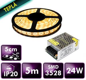 ECOLIGHT LED pásik - SMD 2835 - 5m - 60LED/m - 4,8 W/m - IP20 - teplá biela + zdroj