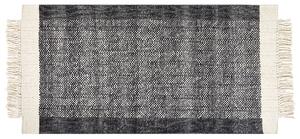 Koberec čierna a krémová biela 80 x 150 cm obdĺžnikový ručne tkaný so strapcami moderný dizajn