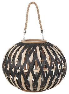 Lampáš prírodná a čierna bambusové drevo 37 cm sklenený svietnik boho dizajn dekorácie doplnky