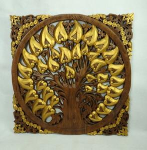 Dekorácia na stenu Mandala Strom života 90x90 cm, teakové drevo, zlatý (Masterpiece ručná práca)
