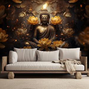 Fototapeta Zlatý Budha a lotosové kvety Materiál: Vliesová, Rozmery: 200 x 140 cm