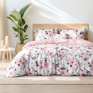 Goldea bavlnené posteľné obliečky duo - kvety sakury s púdrovo ružovou 140 x 200 a 70 x 90 cm