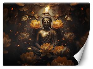 Fototapeta Zlatý Budha a lotosové kvety Materiál: Vliesová, Rozmery: 200 x 140 cm