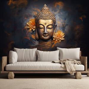 Fototapeta Zlatý Budha a kvety Materiál: Vliesová, Rozmery: 200 x 140 cm