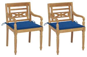 Batavia stoličky 2 ks s kráľovsky modrými vankúšmi tíkový masív