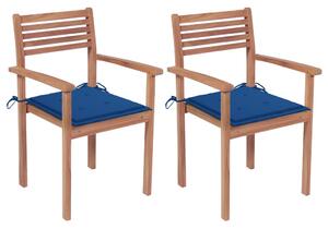 Záhradné stoličky 2 ks, kráľovsky modré podložky, tíkový masív