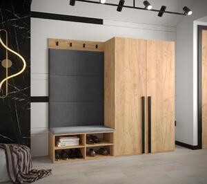 Predsieňový nábytok s čalúnenými panelmi HARRISON - dub zlatý, šedé panely