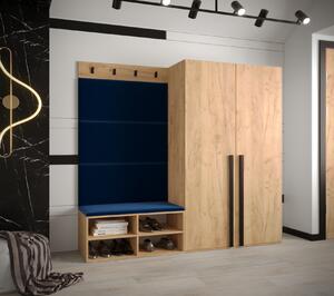 Predsieňový nábytok s čalúnenými panelmi HARRISON - dub zlatý, modré panely