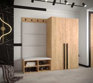 Predsieňový nábytok s čalúnenými panelmi HARRISON - dub zlatý, biele panely z ekokože