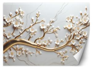 Fototapeta Biele kvety na zlatom konári Materiál: Vliesová, Rozmery: 200 x 140 cm