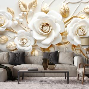 Fototapeta Biele ruže so zlatými listami Materiál: Vliesová, Rozmery: 200 x 140 cm