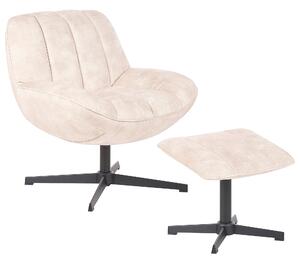 Kreslo s podnožkou béžové zamatové čalúnenie otočný podstavec prešívané sedadlo moderný mid century štýl obývačka spálňa
