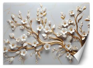 Fototapeta Zlatý konár s bielymi kvetmi magnólie Materiál: Vliesová, Rozmery: 200 x 140 cm