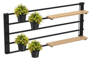 Nástenná polica s kvetináčmi a LED osvetlením SHELF 50x118 cm čierna/béžová