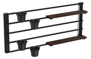 Nástenná polica s kvetináčmi a LED osvetlením SHELF 50x118 cm čierna/hnedá