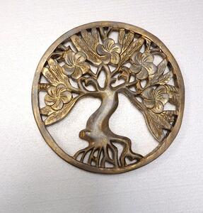 Dekorácia na stenu Strom života kvitnúci, zlatá/biela (exotické drevo, ručná práca)
