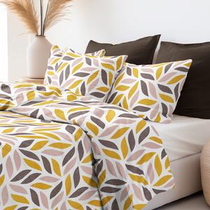 Goldea bavlnené posteľné obliečky - zlaté a hnedé geometrické listy 140 x 220 a 70 x 90 cm