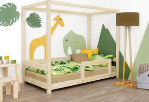 Benlemi Detská posteľ BUNKY s bočnicou Zvoľte farbu: Prírodný dekor nelakovaný, Rozmer: 80 x 160 cm