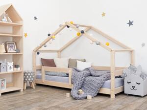 Benlemi Detská posteľ domček LUCKY s bočnicou Zvoľte farbu: Prírodný dekor nelakovaný, Rozmer: 70 x 160 cm