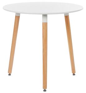 Jedálenský stôl biely MDF okrúhly ⌀ 80 cm hnedé drevené nohy 4-miestny škandinávsky dizajn