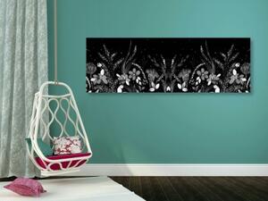 Obraz s kvetinovým ornamentom v čiernobielom prevedení - 150x50