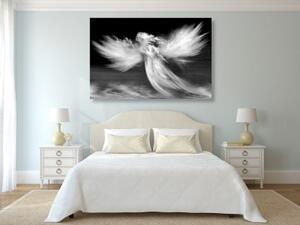 Obraz podoba anjela v oblakoch v čiernobielom prevedení - 60x40