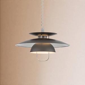 Závesná lampa Lindby Nadija, sivá, 43 cm, výškovo nastaviteľná, E27, Hliník / sivá / zinok, Kuchyňa, kov, Škandinávsky, Závesné svietidlo