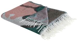 Deka viacfarebná polyester akryl 130 x 170 cm obdĺžnikový tvar kvetovaný vzor prikrývka so strapcami boho štýl doplnky