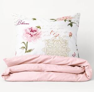 Goldea bavlnené posteľné obliečky duo - pivonky s textami s púdrovo ružovou 140 x 220 a 70 x 90 cm