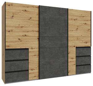 ŠAT. SKRIŇA S POSUV. DVERAMI, tmavosivá, dub artisan, 270/200/61 cm Carryhome - Skrine, Online Only