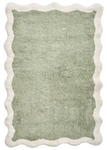 Kúpeľňová predložka zelená a béžová bavlnená obdĺžnikový tvar vlnitý okraj 60 x 90 cm koberec do kúpeľne moderný dizajn