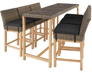 Tectake 404854 ratanový barový stôl lovas so 6 stoličkou latina - prírodné