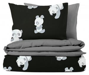 Ervi bavlnené obliečky DUO - Pandy na čiernom/sivé