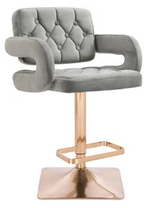 LuxuryForm Barová stolička ADRIA VELUR na zlatej hranatej podstave - šedá