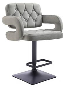 LuxuryForm Barová stolička ADRIA VELUR na čiernej podstave - šedá