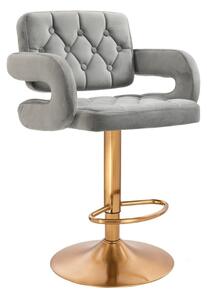 LuxuryForm Barová stolička ADRIA VELUR na zlatom tanieri - šedá