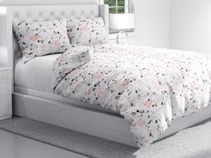 Biante Bavlnené posteľné obliečky Sandra SA-288 Eukalyptus s ružovými kvetmi na bielom Predĺžené 140x220 a 70x90 cm