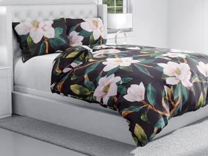 Biante Bavlnené posteľné obliečky Sandra SA-300 Kvety magnólie na čiernom Predĺžené 140x220 a 70x90 cm