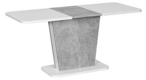 Rozkladací jedálenský stôl FERKO - 110x68 cm, matný biely / šedý betón