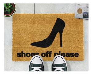 Rohožka z prírodného kokosového vlákna Artsy Doormats Shoes Off Please, 40 x 60 cm