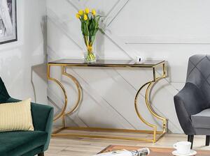 Konzolový stolík VASIL - jantárové sklo / zlatý