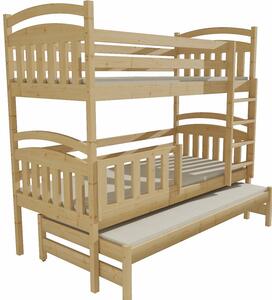 Detská poschodová posteľ s prístelkou z MASÍVU 200x90cm so zásuvkou - PPV001