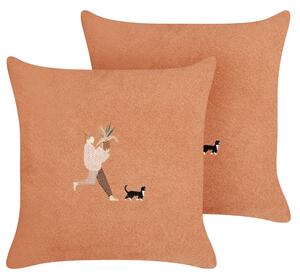 Sada 2 dekoratívnych vankúšov oranžová polyester 45 x 45 cm s vyšívaným vzorom snímateľné obliečky bytové doplnky obývacia izba