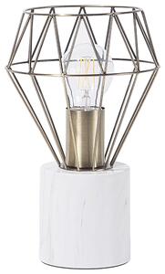 Stolná lampa biela mosadzná 28 cm kovové tienidlo tvar diamantu okrúhly stojan mramorový vzhľad obývačka spálňa
