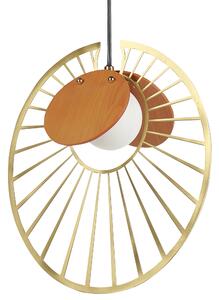 Závesná lampa zlatá svetlé drevo kov železo MDF závesné svetlo sklenené tienidlo okrúhly tvar moderné osvetlenie