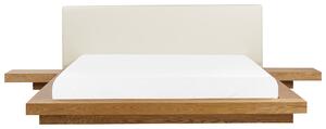 Posteľ v japonskom štýle prírodný jaseň 180 x 200 cm nízky drevený rám postele z MDF koženkové čelo nočné stolíky