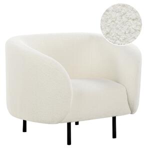 Kreslo biele buklé čalúnenie čierne nohy zaoblené operadlo retro glamour art deco štýl