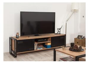 TV stolík s čiernymi dvierkami Industrio, dĺžka 180 cm