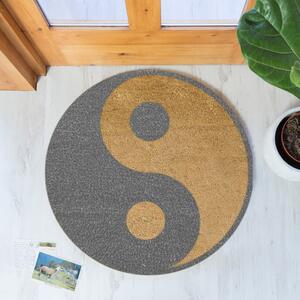 Sivá okrúhla rohožka z prírodného kokosového vlákna Artsy Doormats Yin Yang, ⌀ 70 cm